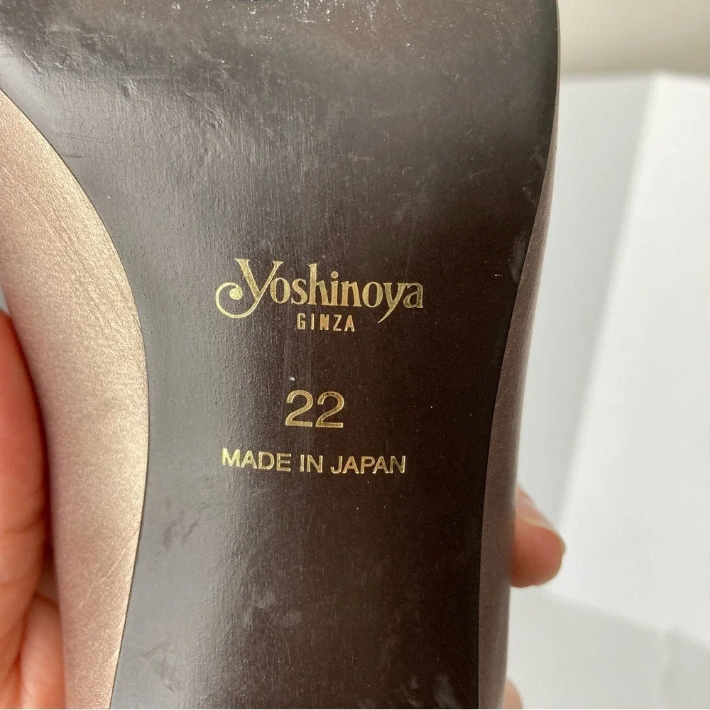 Yoshinoya Ginza‎ Tokyo Rose Gold Metallic Leather Mary Jane Block Heels Japan 22